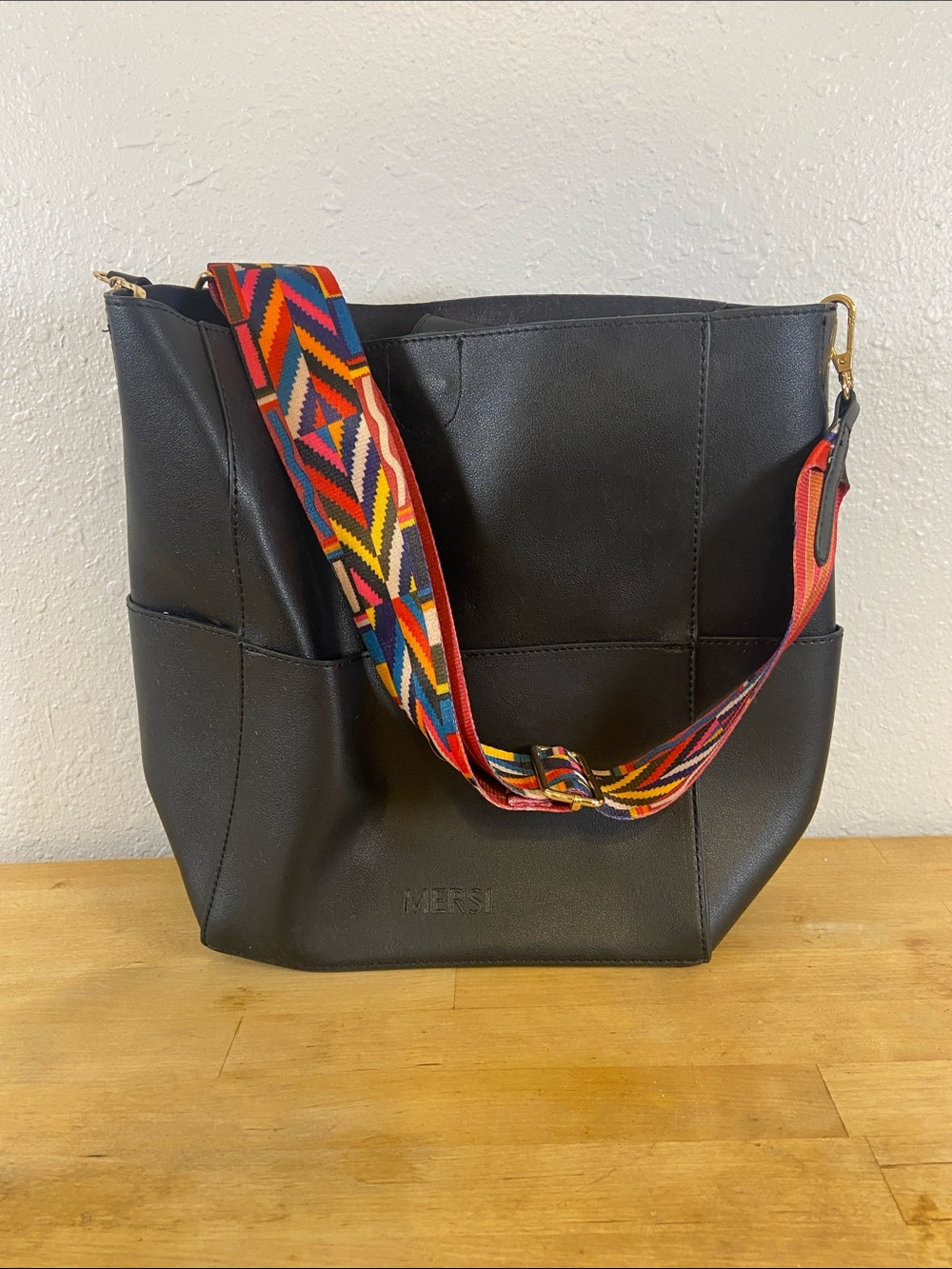 Mersi Vegan Chic Eco-conscious Black Vegan Leather Demi Bucket Bag
